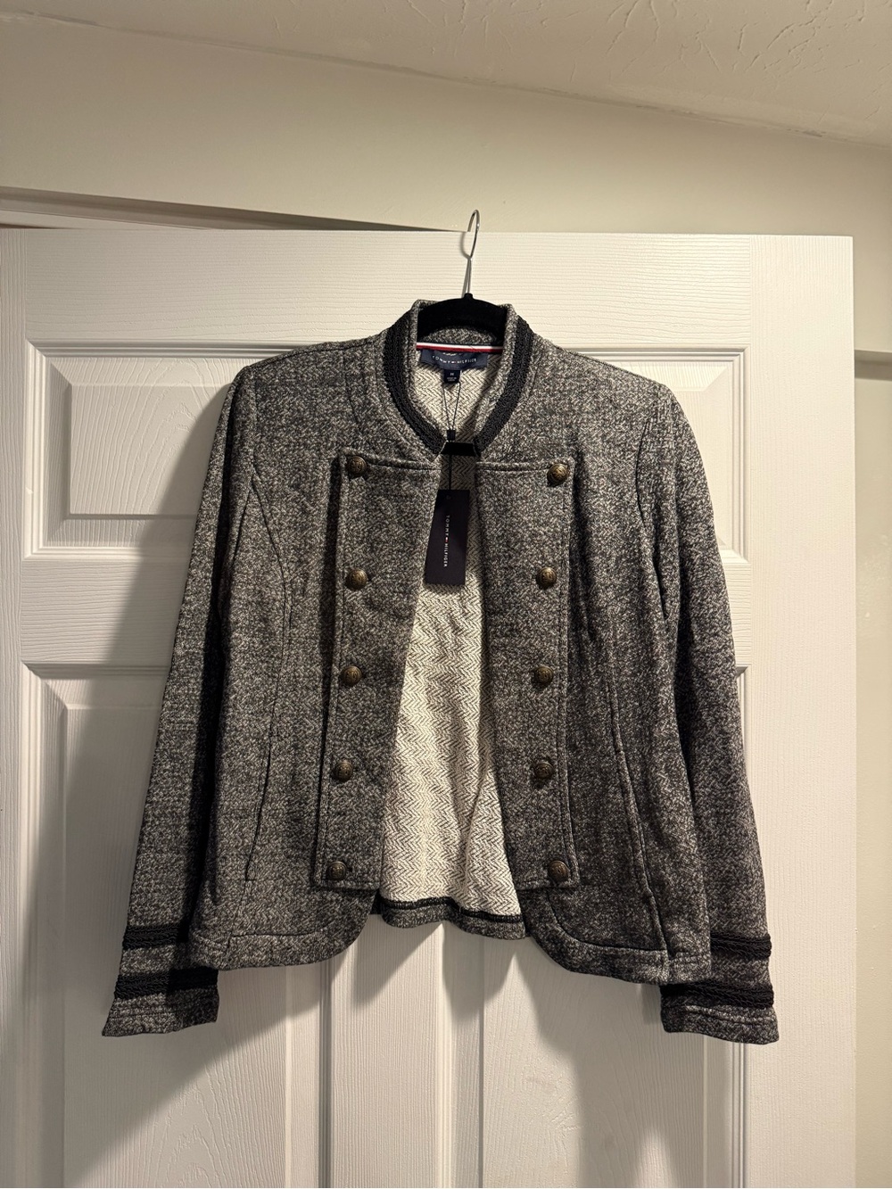 Tommy Hilfiger Gray Tweed Double-Breasted Military Jacket